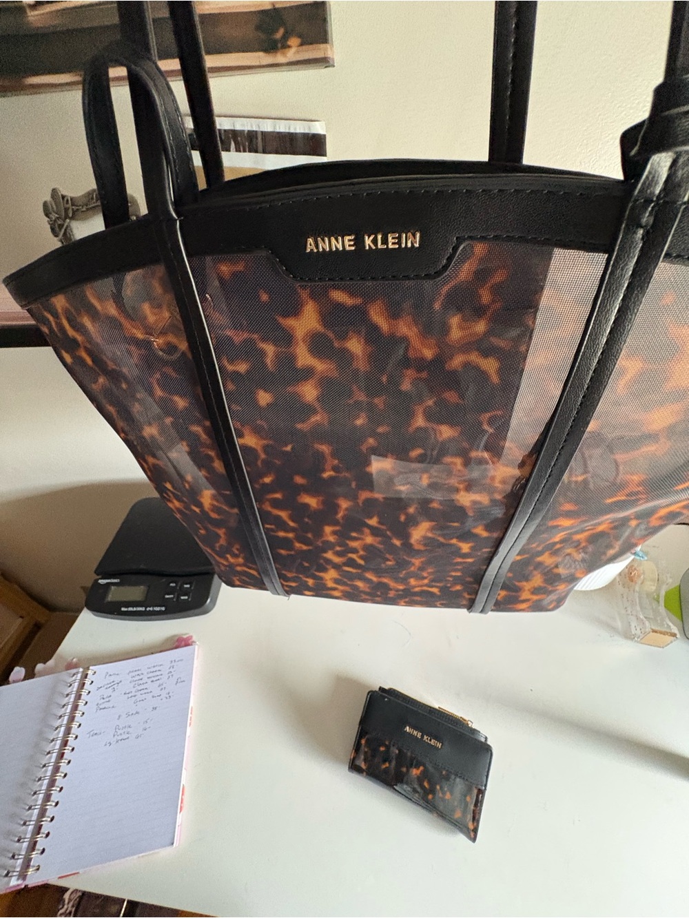Anne Klein Tortoiseshell Print Mesh Tote with Black Trim